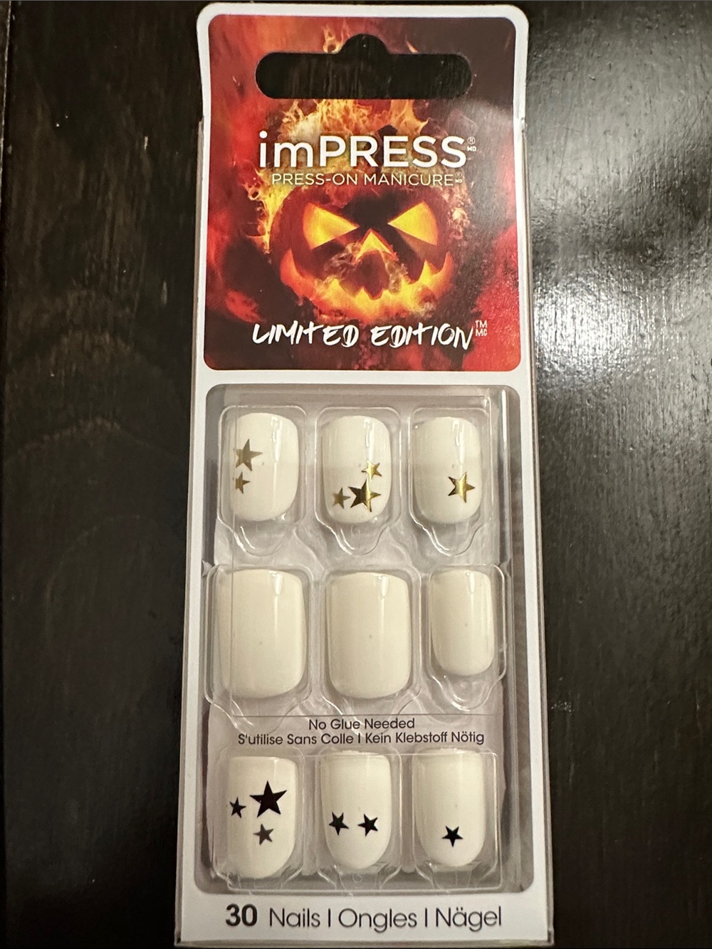 imPRESS White Press-On Nails with Gold and Black Star Accents